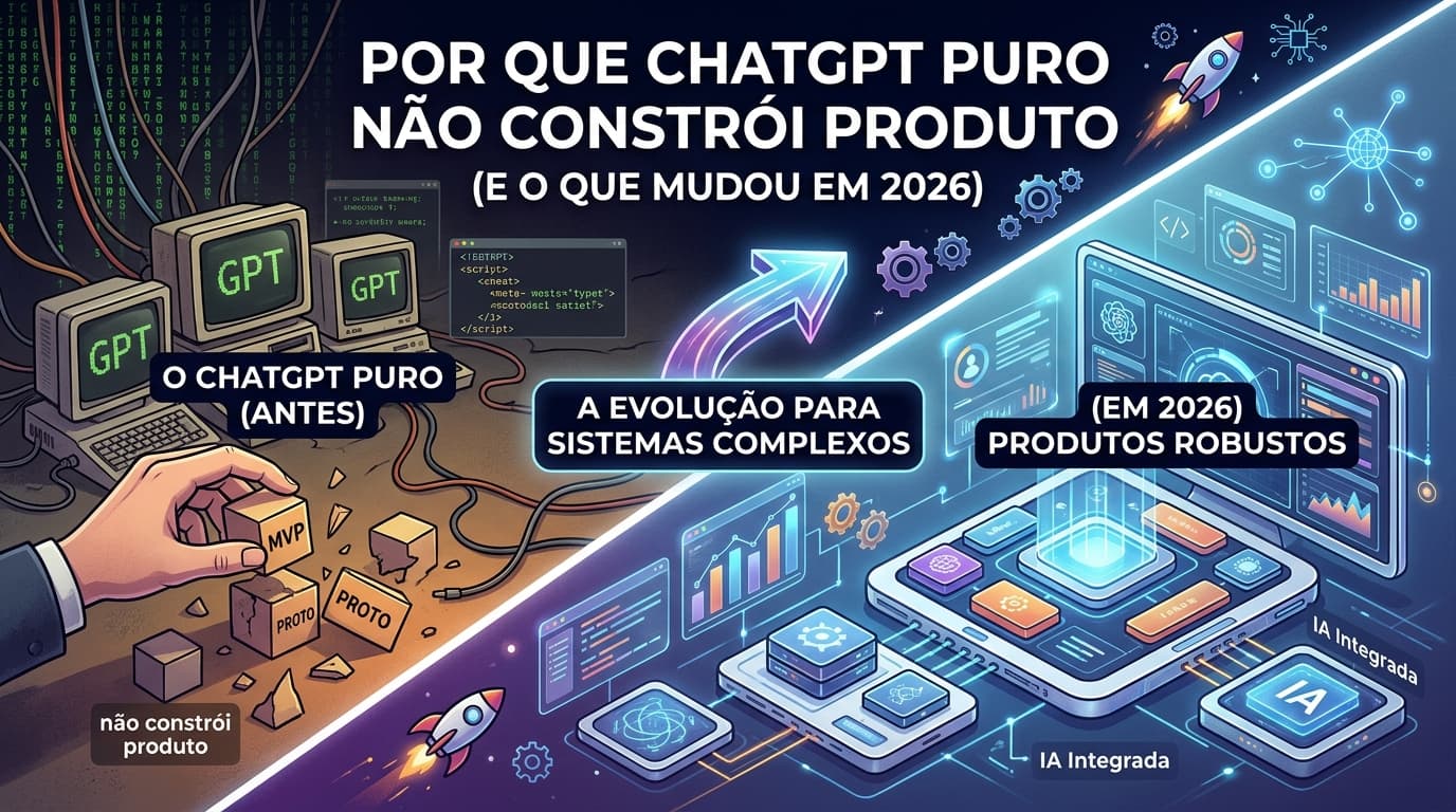 Por que ChatGPT puro não constrói produto (e o que mudou em 2026)